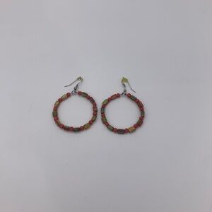 Vtg. Autumn Fall Fashion Bright Orange/Green & Multi Colored Boho Hoop Earrings
